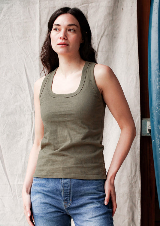 Women's Reyes Tank in 8oz 100% Natural Cotton - Olive