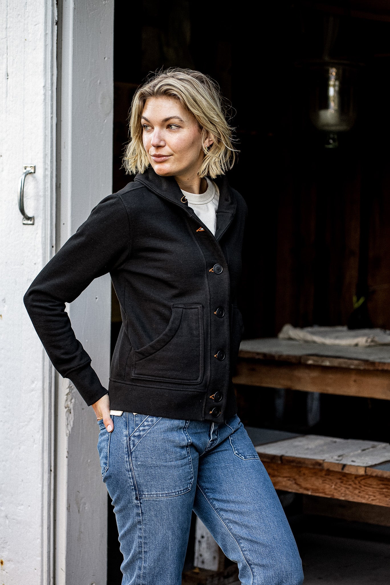 Women's Bodega Shawl French Terry Cardigan | Basalt – WiesMade