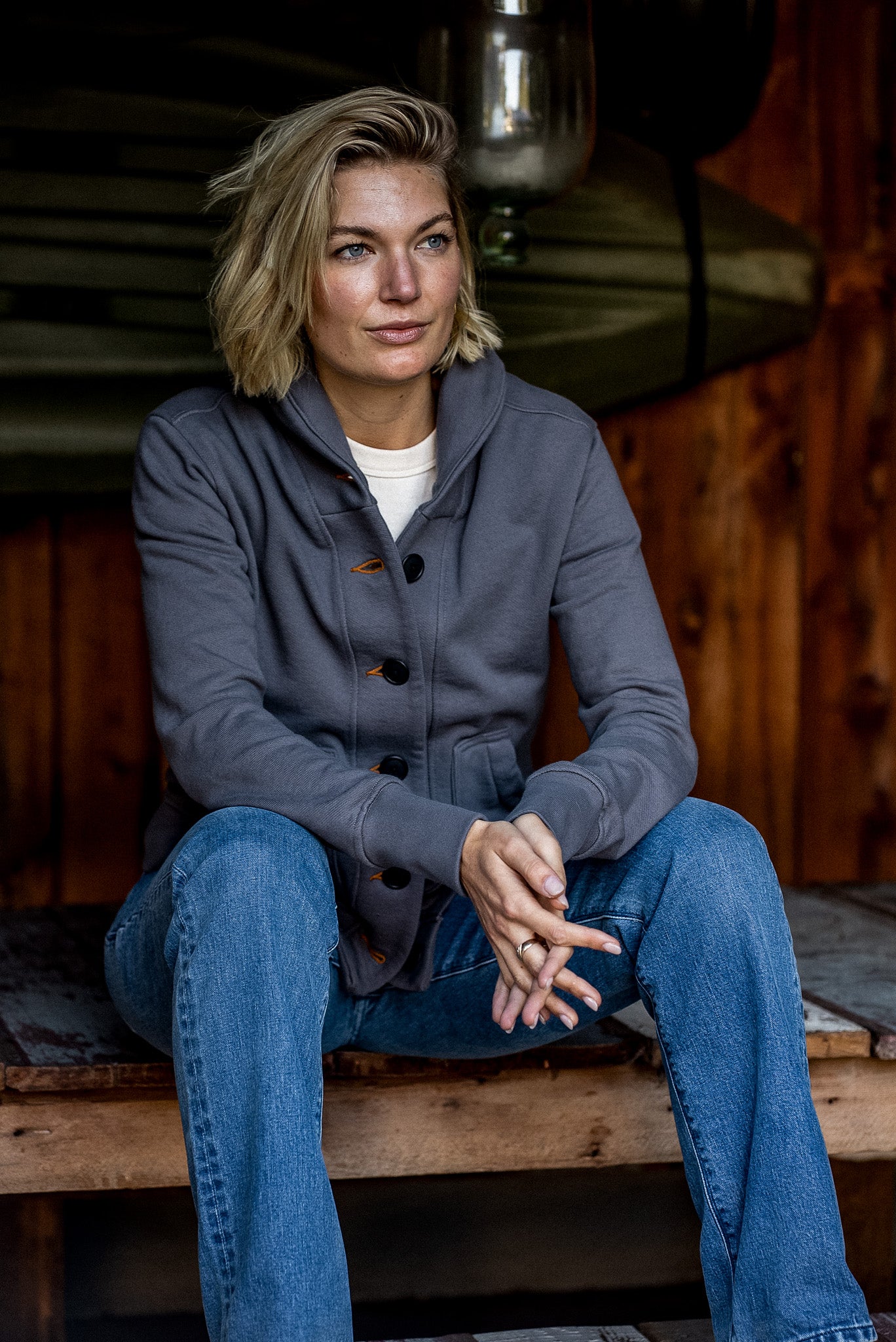Women's Bodega Shawl French Terry Cardigan - Pebble | WiesMade