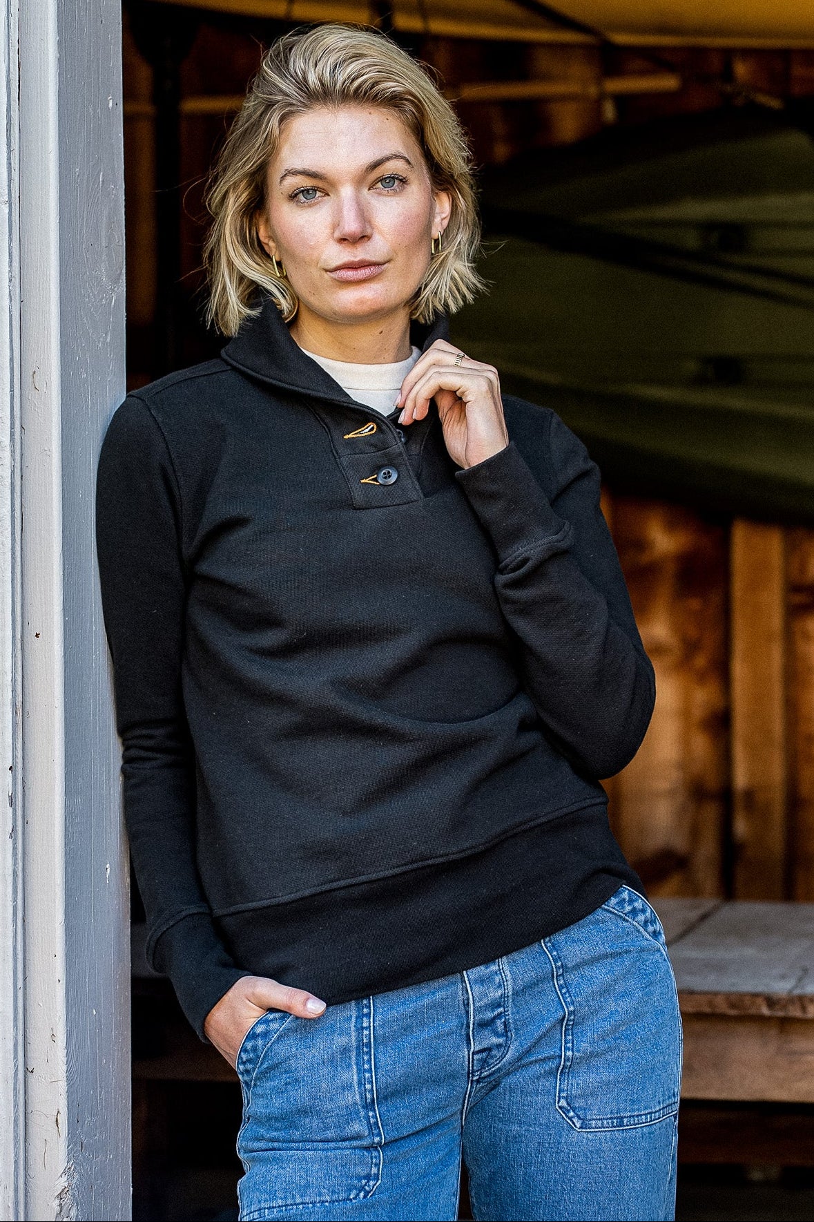Women's Bodega Shawl Pullover French Terry | Basalt – WiesMade