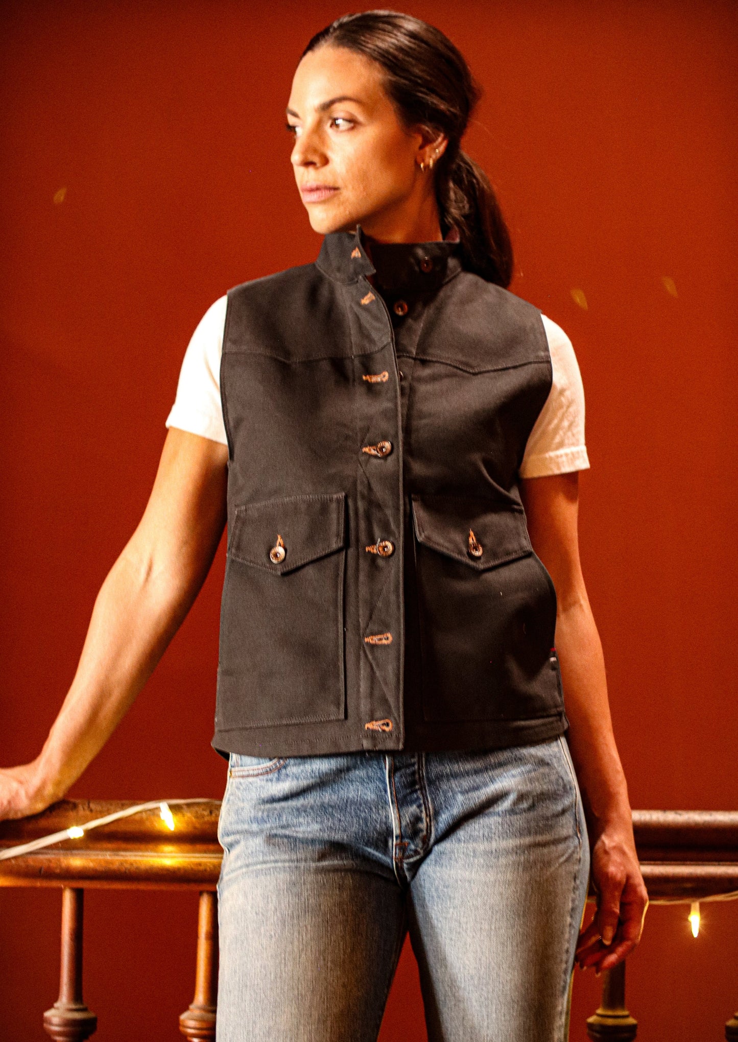 Women's Jamie 100% wool lined canvas vest | Basalt